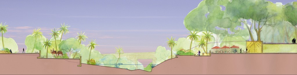 Coupe couleur, Agadir Maroc. Paysage ombragé pour un quartier en devenir