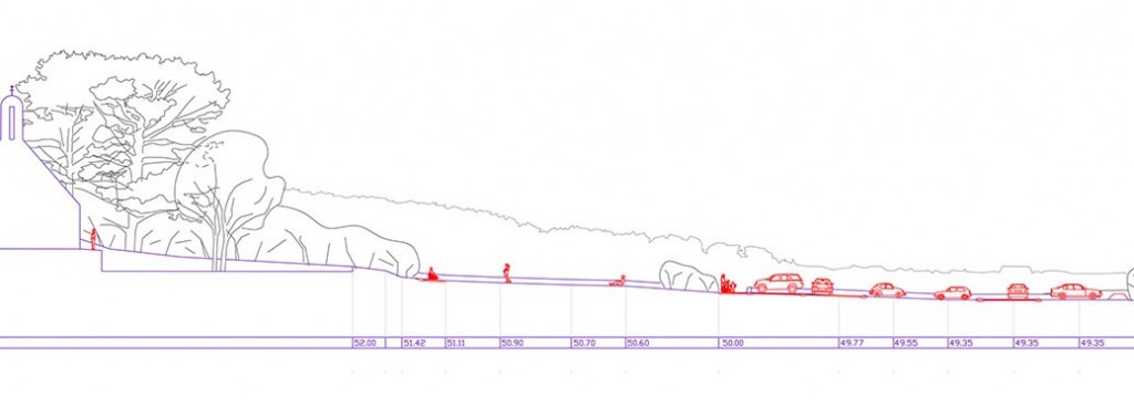 Site Yaudet, coupe en long sur l’ensemble du projet.