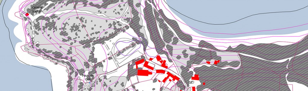 Esquisse Yaudet – Plan d’esquisse du projet mise en valeur du site du Yaudet. L’emplacement du parking existant.
